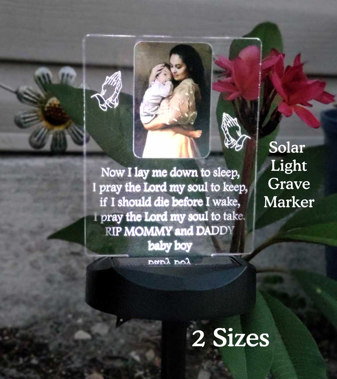 Sympathy Gift with Photograph, Grave Marker Solar Light, Memorial Plaque